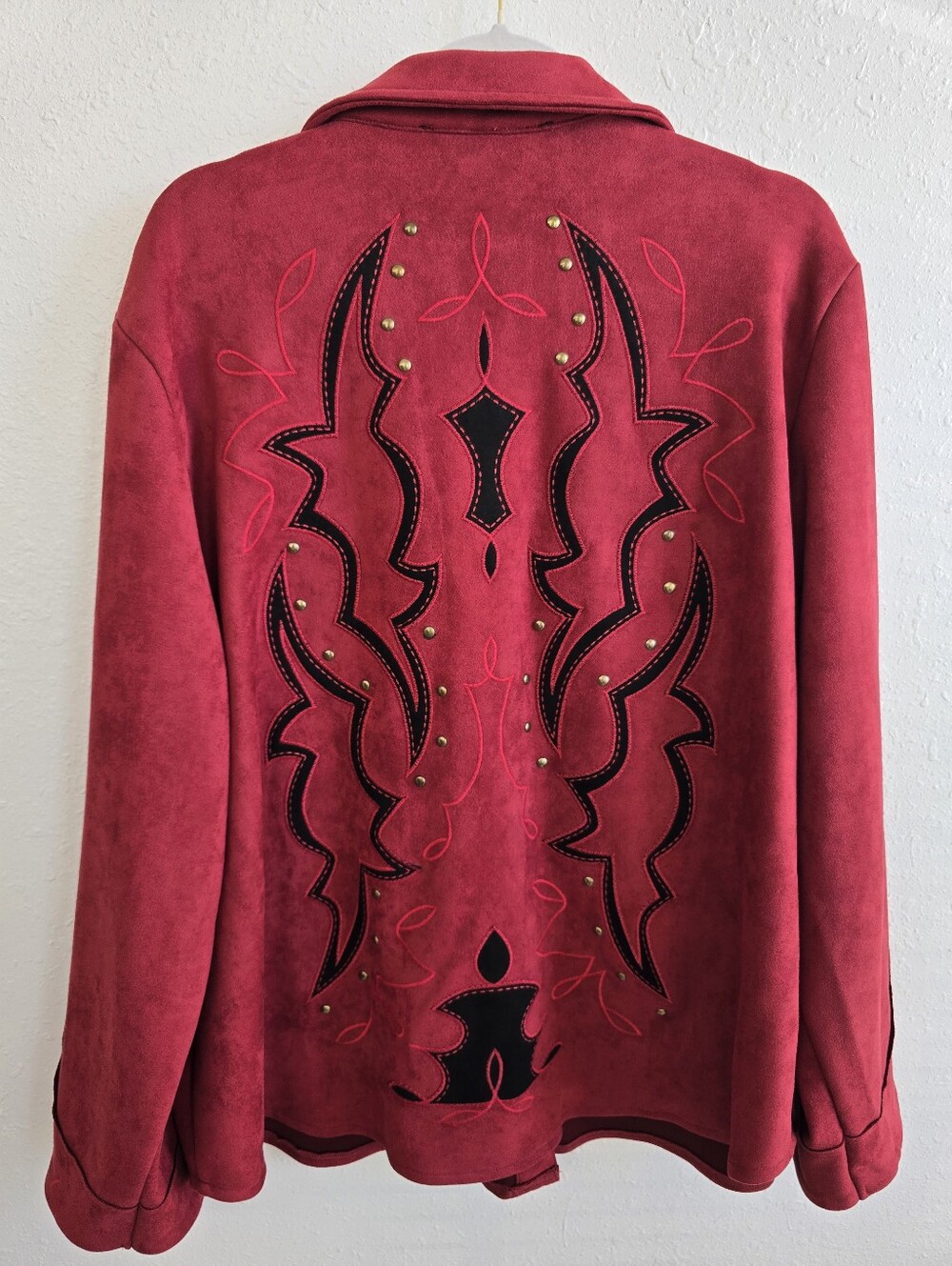 Lucky & Blessed Red Suede Boot Stitch Studded Jacket Western Rodeo Jacket XL - Picture 7 of 7